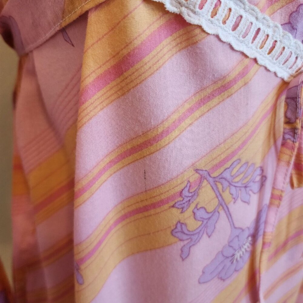 Vintage Floral Striped Housewife Ruffle Hem Long Sleeve Maxi Dress Nightgown M - Picture 6 of 11